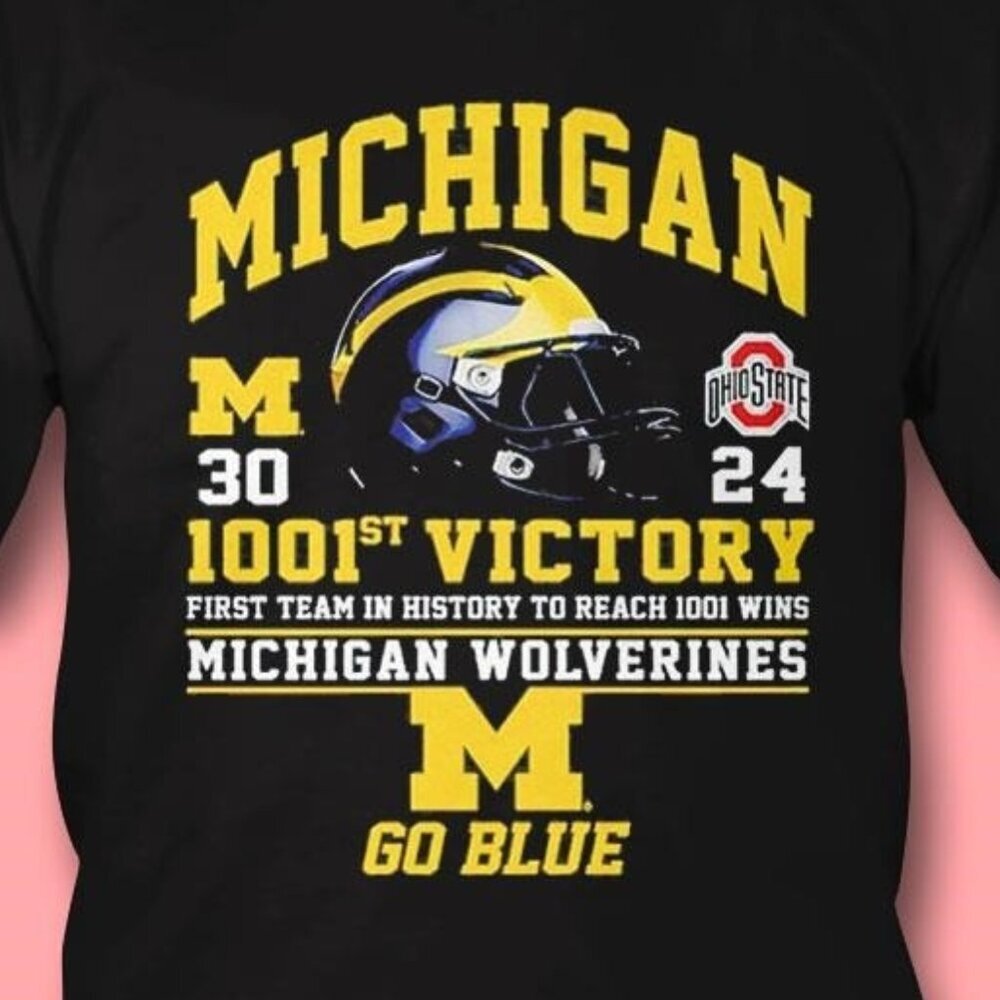 Michigan Wolverines First Team In History 1001 Wins Graphic T-Shirt Go Blue 159 - Picture 2 of 5